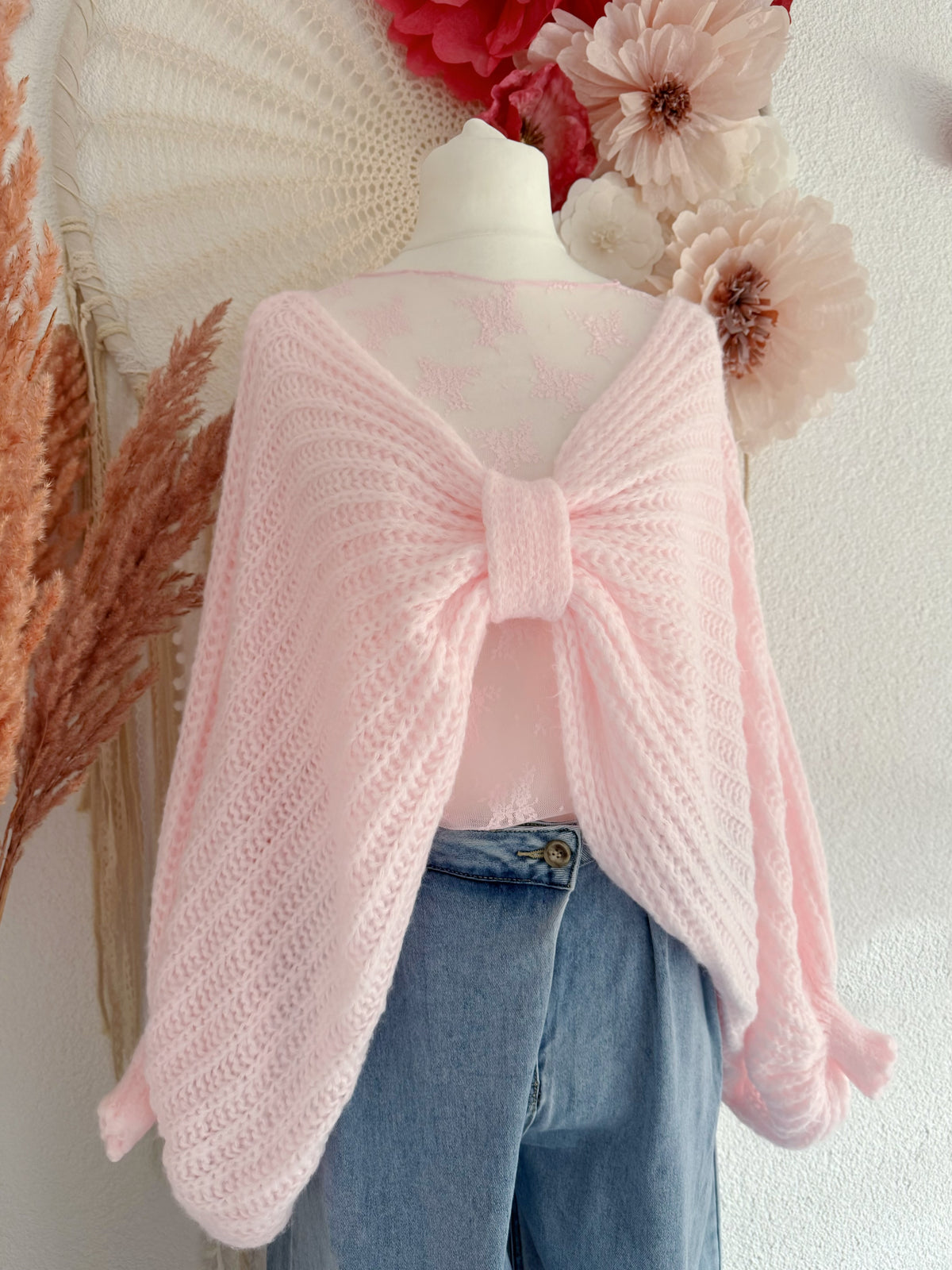 OVERSIZED STRICKPULLOVER "SCHLEIFCHEN" IN PASTELLROSA - ONE SIZE -