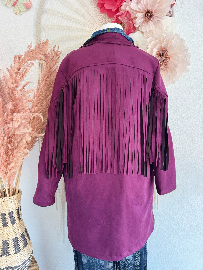 BLAZER MIT FRANSEN IN AUBERGINE - ONE SIZE -