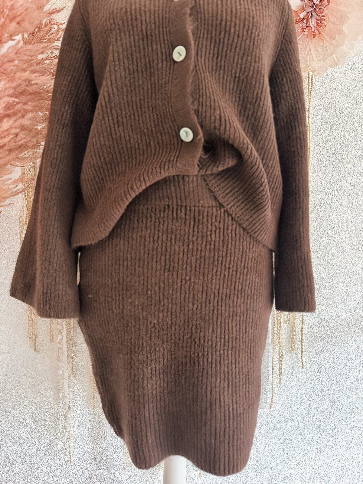 STRICK - ZWEITEILER - STRICKJÄCKEN & ROCK IN BRAUN - ONE SIZE -