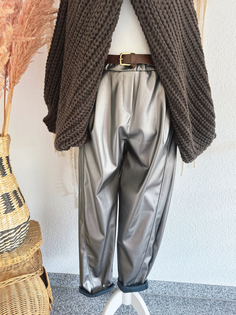 KUNSTLEDERHOSE IN SILBER METALLISCH - ONE SIZE -