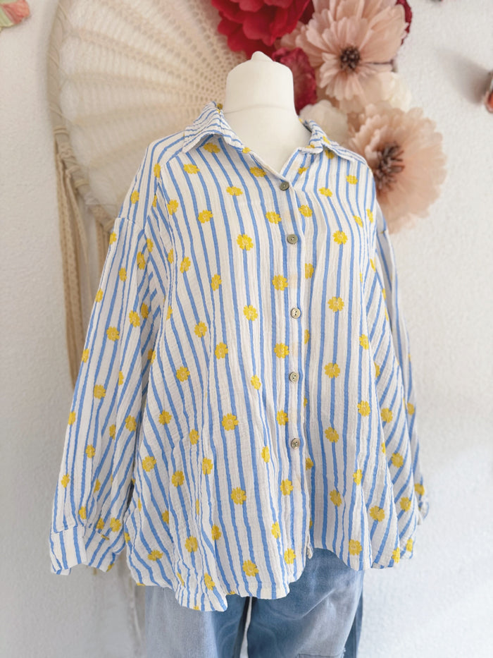 MUSSELINBLUSE MIT BLÜMCHEN & STREIFEN - ONE SIZE -