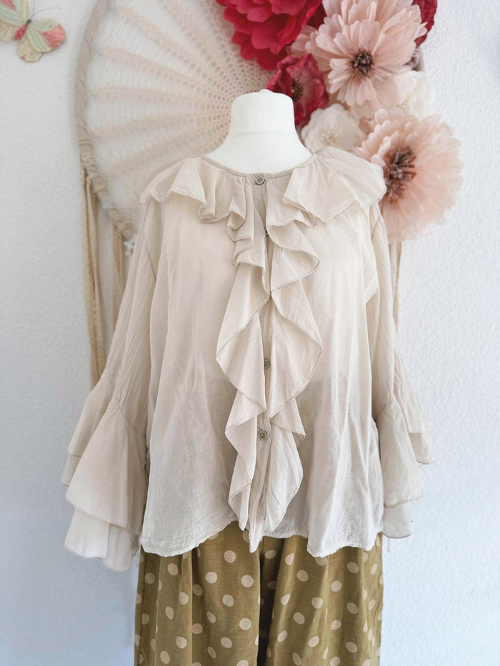 BLUSE MIT RÜSCHEN IN BEIGE - ONE SIZE -