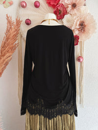 BASIC-SHIRT MIT SPITZE IN SCHWARZ - ONE SIZE -