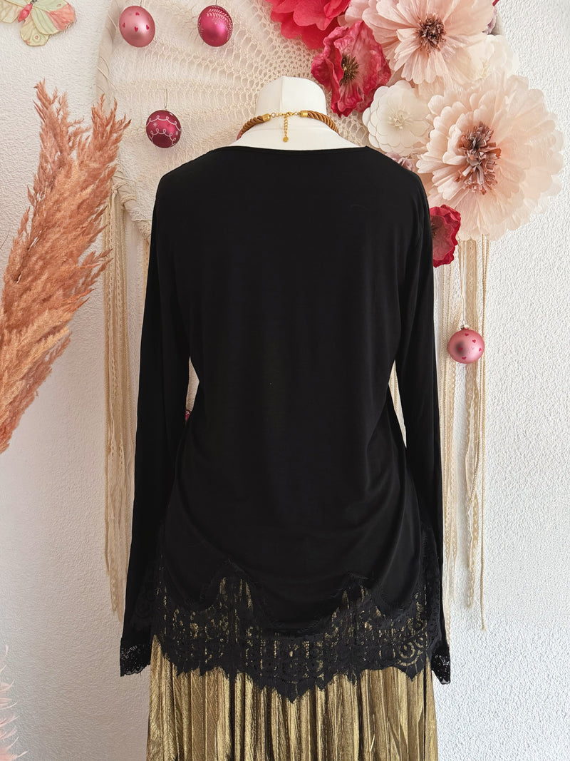 BASIC-SHIRT MIT SPITZE IN SCHWARZ - ONE SIZE -