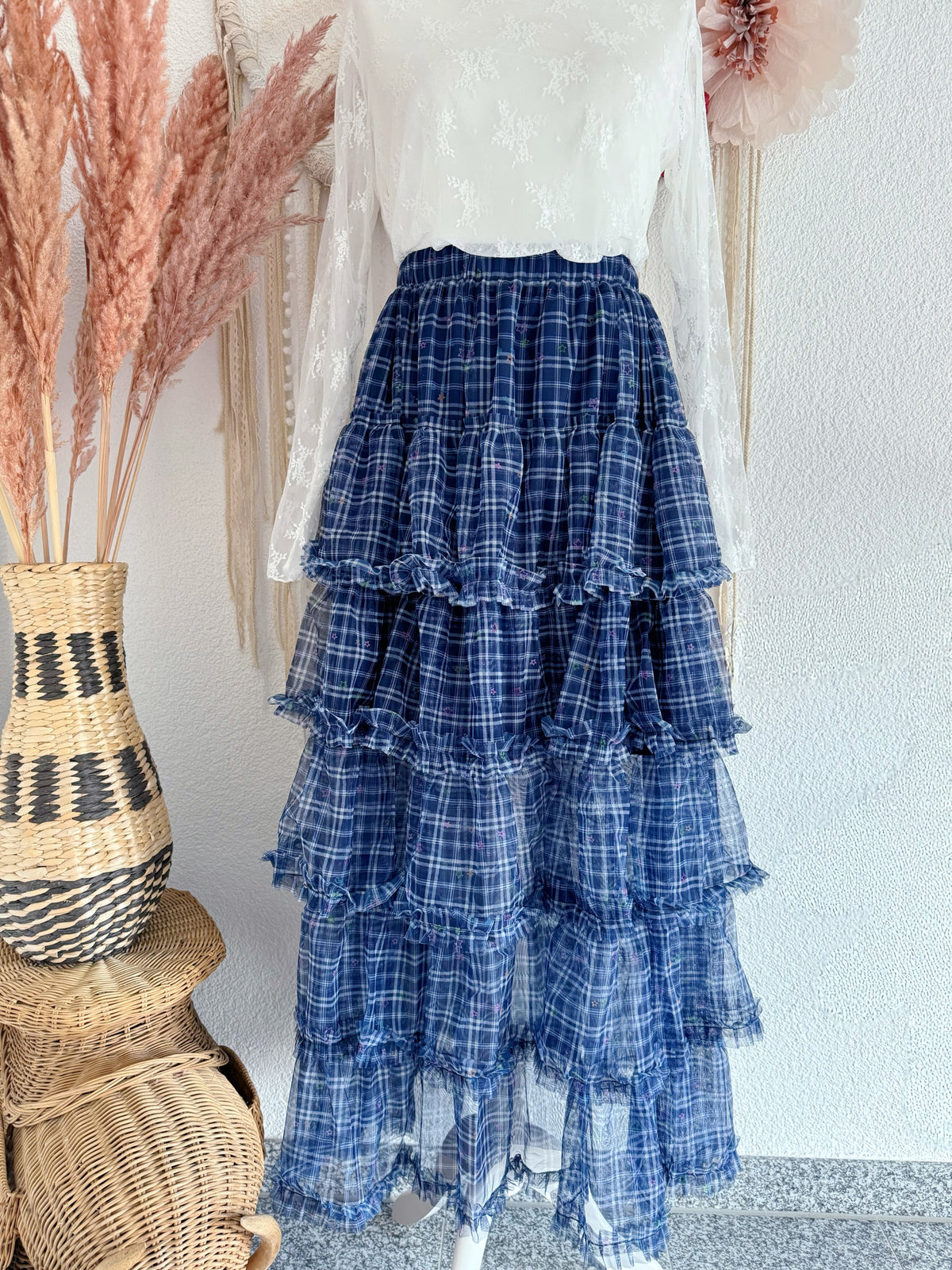 TÜLLROCK MIT STUFEN UND KAROPRINT - ONE SIZE -