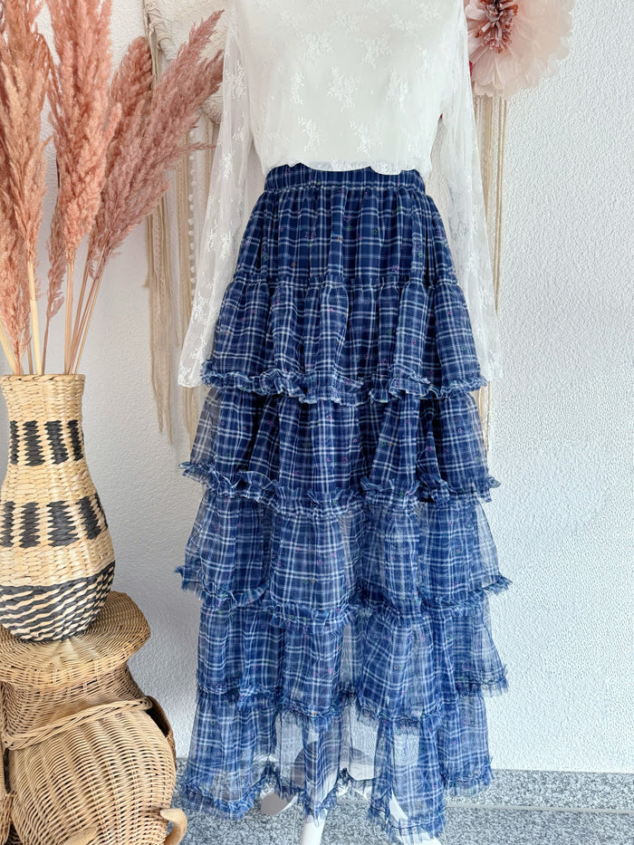 TÜLLROCK MIT STUFEN UND KAROPRINT - ONE SIZE -