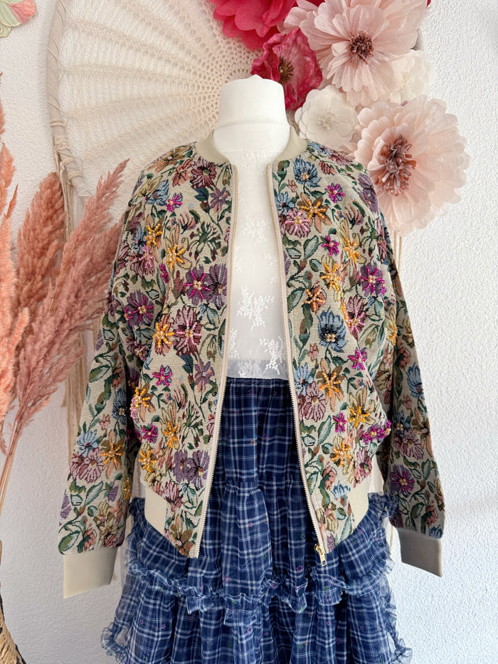 JACQUARD-BOMBERJACKE IM VINTAGESTIL MIT PERLENVERZIERUNGEN - VERSCH. GRÖßEN -