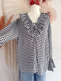ROMANTISCHE GINGHAM-TUNIKA MIT RÜSCHEN IN SCHWARZ - ONE SIZE -