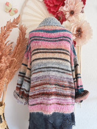 OVERSIZED STRICKPULLOVER MIT ROSA - ONE SIZE -