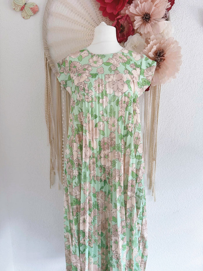 PLISSEEKLEID MIT BLÜTENPRINT IN MINT - ONE SIZE -