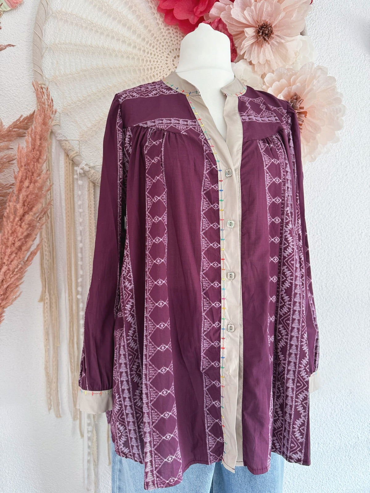 OVERSIZED BLUSE MIT ETHNO-STICKEREI - ONE SIZE -