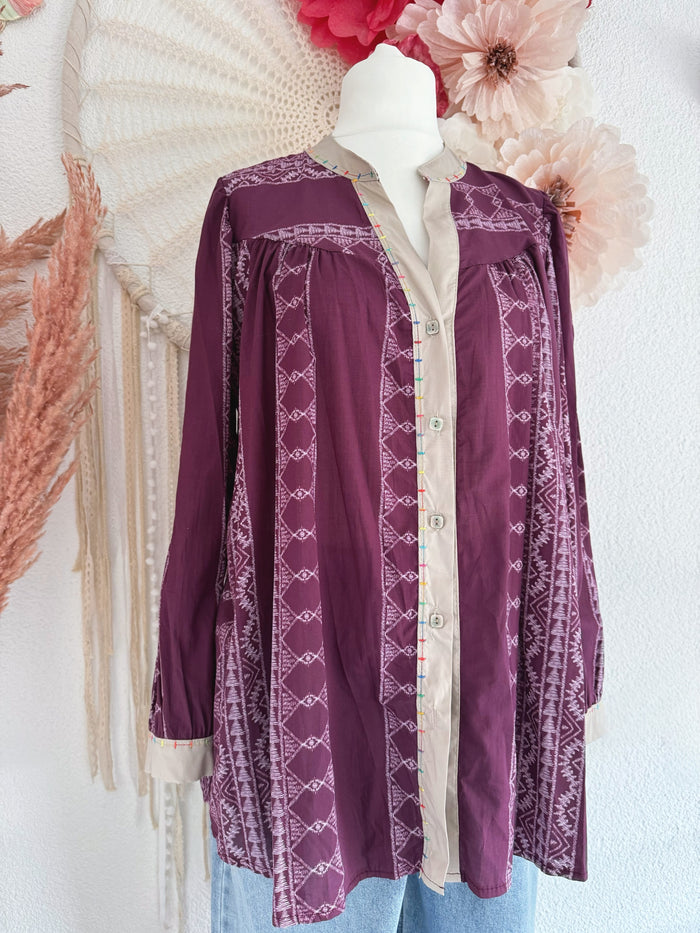 OVERSIZED BLUSE MIT ETHNO-STICKEREI - ONE SIZE -