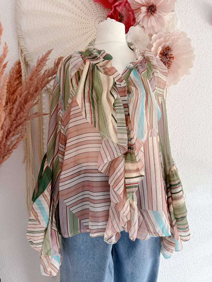 STREIFENBLUSE MIT STATEMENT-VOLANTS - ONE SIZE -