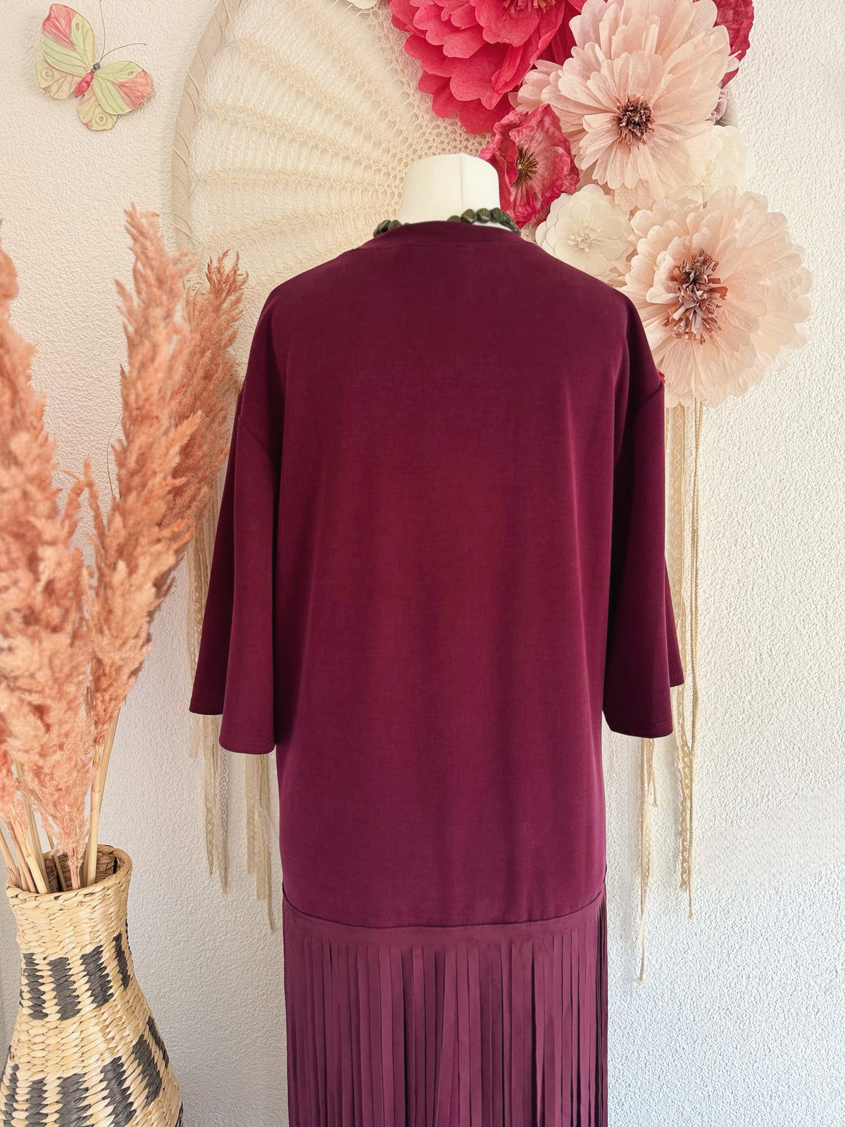 MAXIKLEID MIT FRANSEN IN BORDEAUX - ONE SIZE -