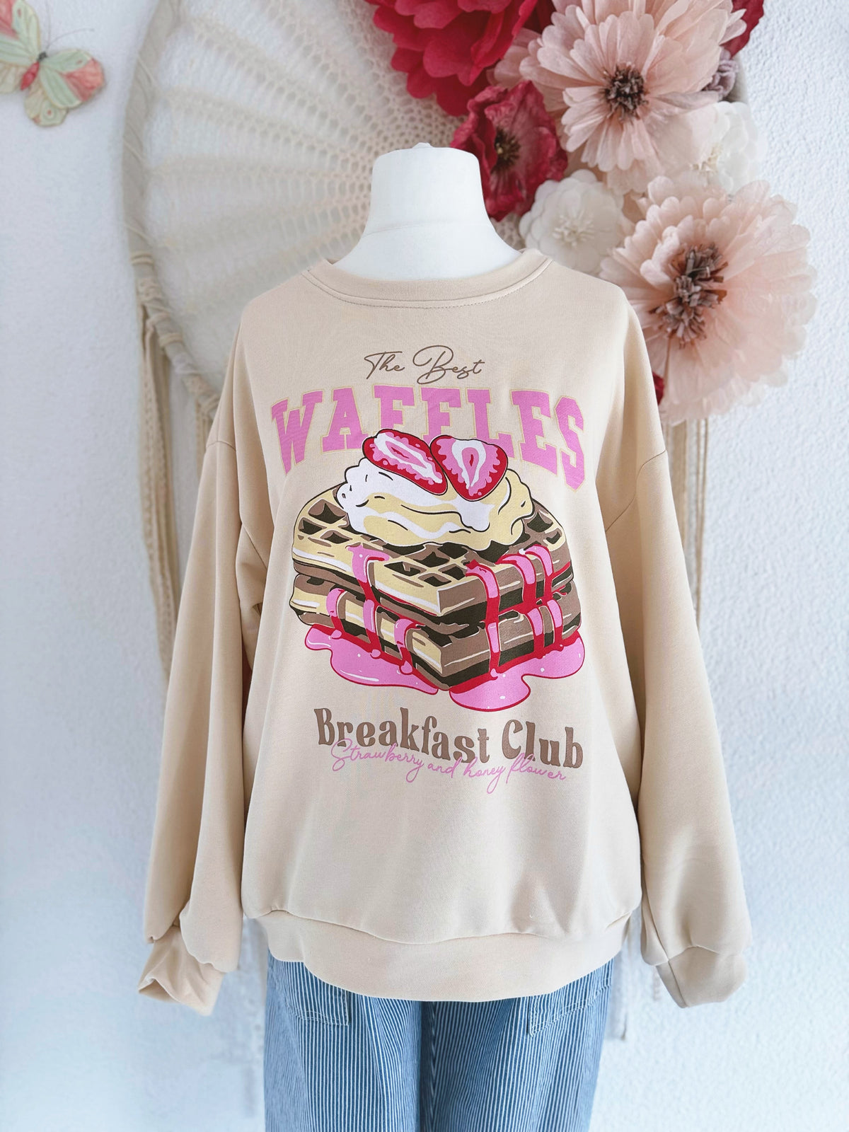 SWEATER MIT WAFFEL PRINT IN BEIGE - ONE SIZE -