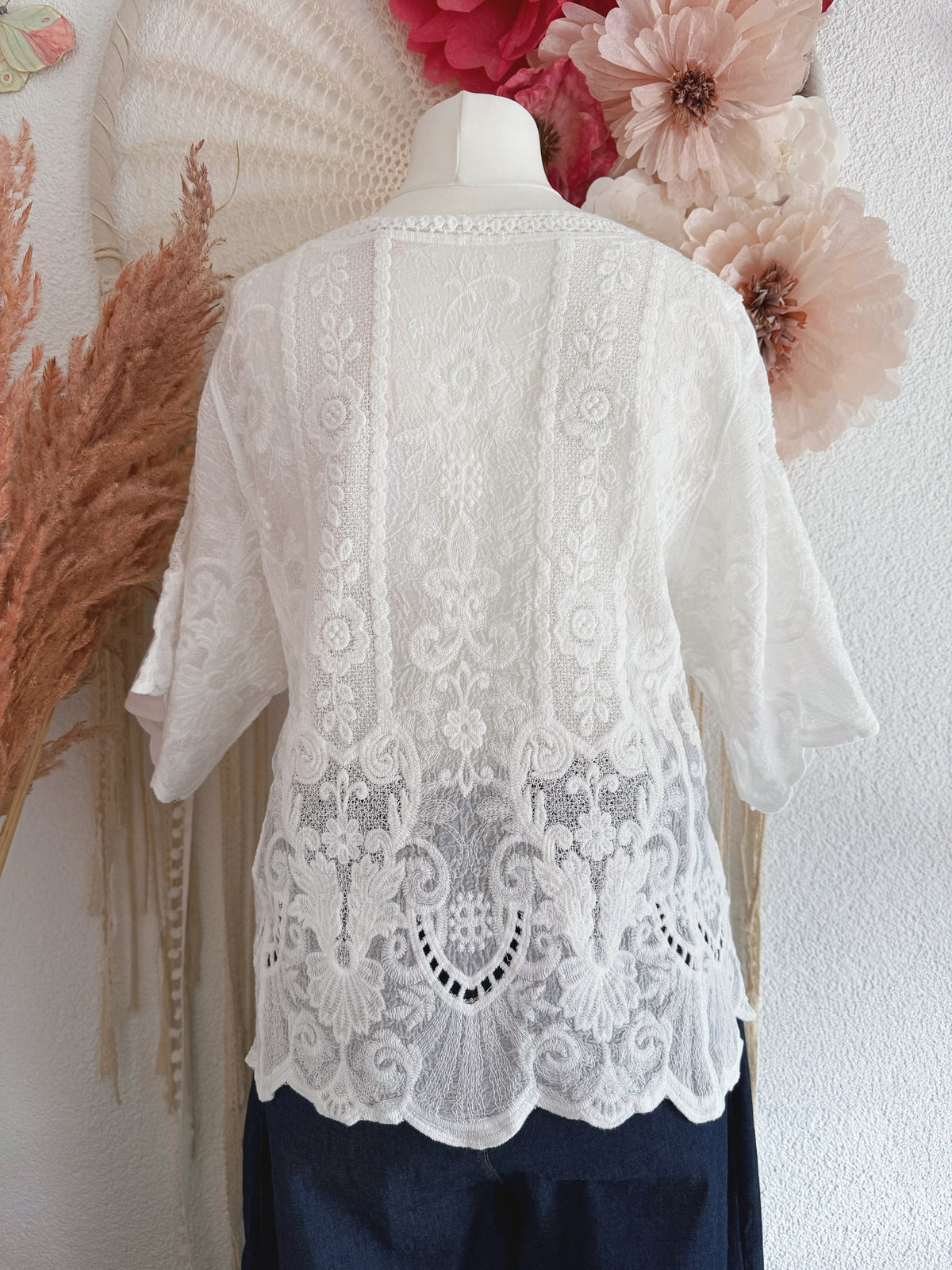 BOHO-SHIRT MIT EDLER STICKEREI - ONE SIZE -
