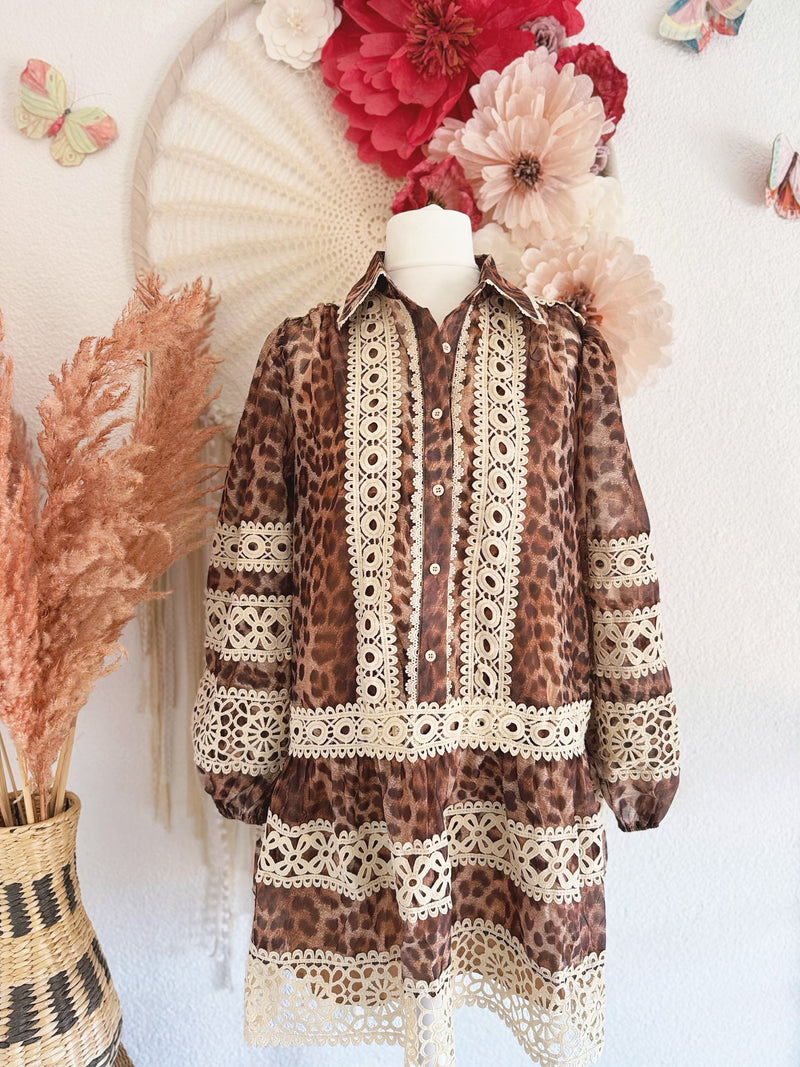 TUNIKLAKLEID MIT LEOMUSTER UND SPITZE - ONE SIZE -