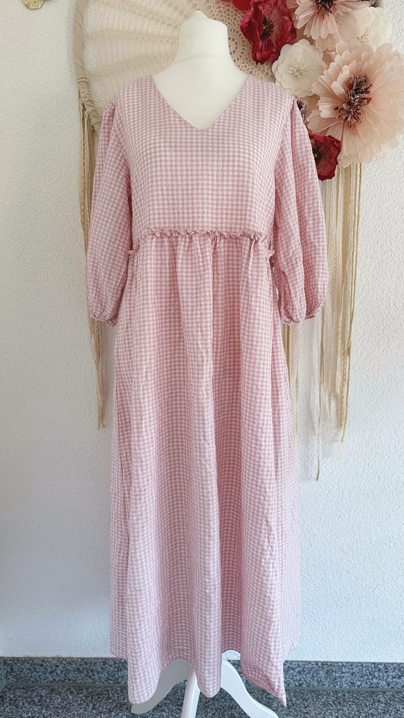MAXIKLEID MIT KAROMUSTER IN ZARTEM ROSÉ - ONE SIZE -