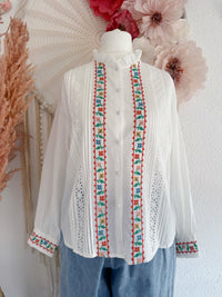 ROMANTISCHE FOLKLORE-BLUSE MIT LOCHSTICKEREI - VERSCH. GRÖßEN -