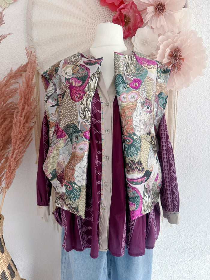 WESTE MIT VOGELPRINT AUS BROKATSTOFF - ONE SIZE -