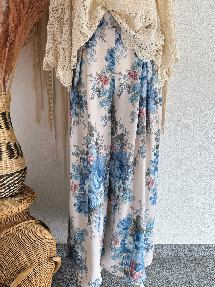 TRAUMHAFTE WIDE-LEG-HOSE MIT ROMANTISCHEM GOBELINPRINT IN HELLBLAU - ONE SIZE -