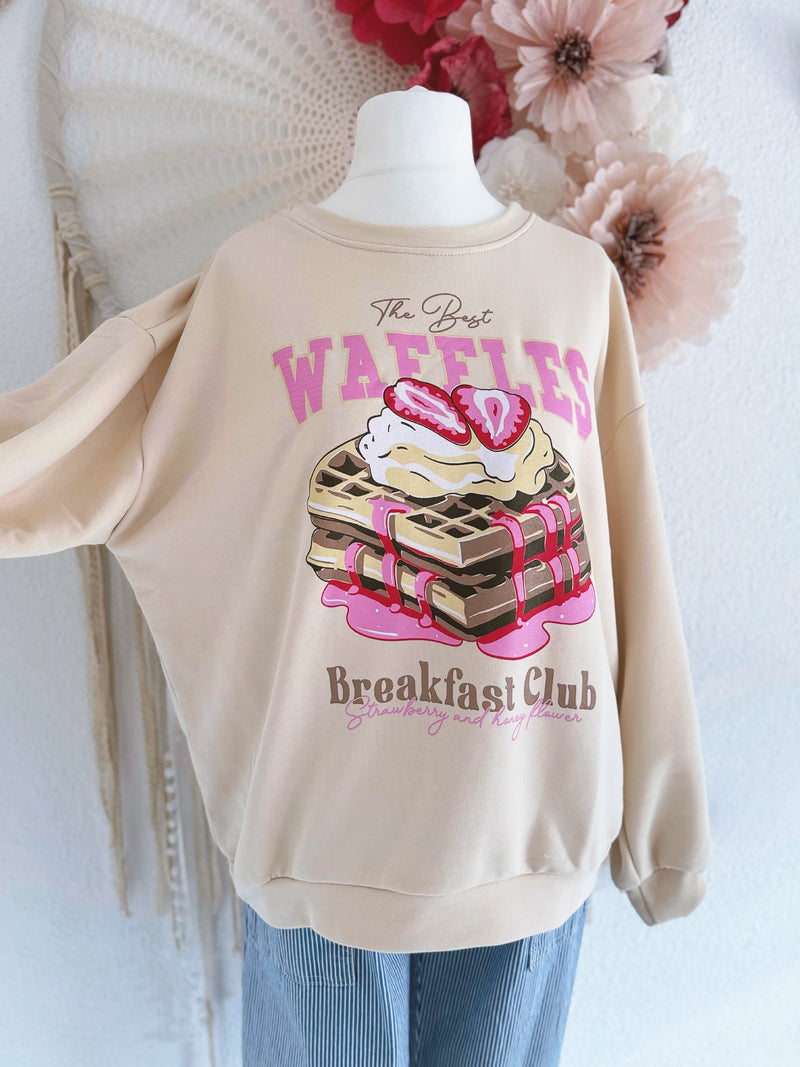 SWEATER MIT WAFFEL PRINT IN BEIGE - ONE SIZE -