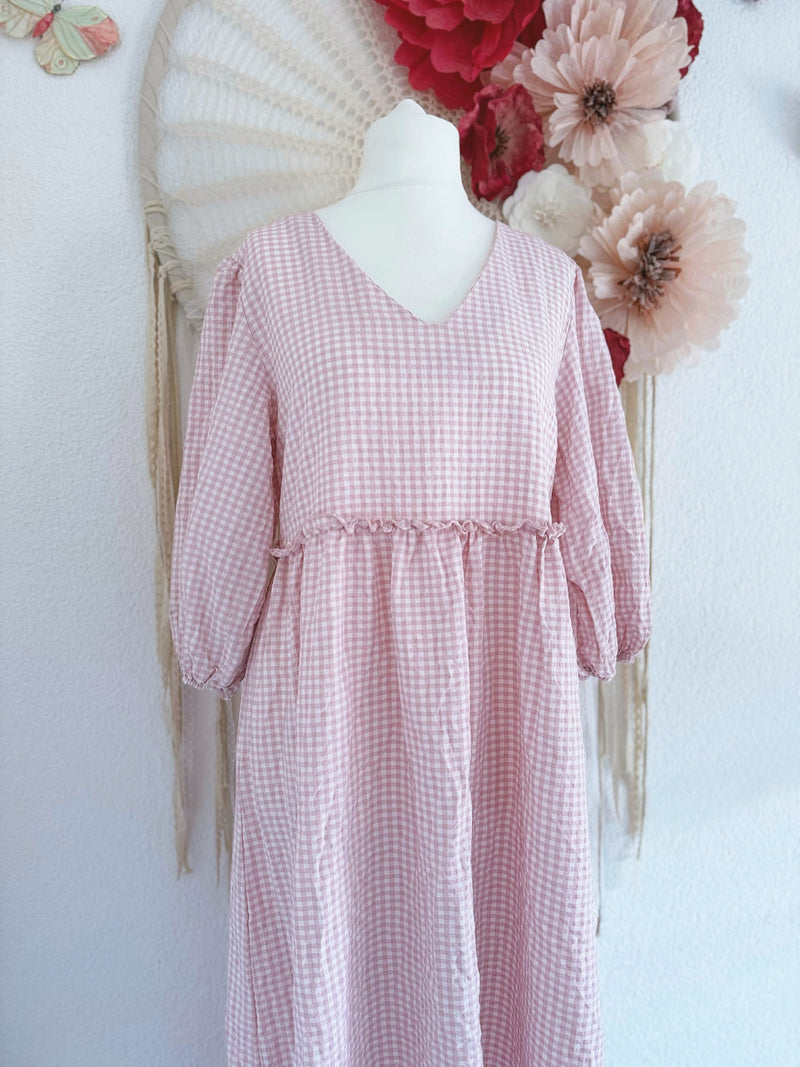 MAXIKLEID MIT KAROMUSTER IN ZARTEM ROSÉ - ONE SIZE -
