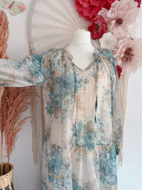 ROMANTISCHES BOHO-MAXIKLEID MIT BLUMENMUSTER IN AQUA