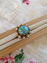 PRACHTVOLLER VINTAGE-RING MIT TÜRKIS & PERLENKRANZ