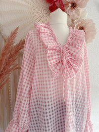 ROMANTISCHE GINGHAM-TUNIKA MIT RÜSCHEN IN PASTELLROSA - ONE SIZE -