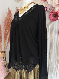 BASIC-SHIRT MIT SPITZE IN SCHWARZ - ONE SIZE -