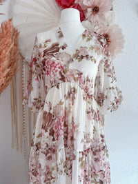ROMANTISCHES MAXIKLEID MIT BLUMENPRINT UND RÜSCHEN IN CREME - ONE SIZE -