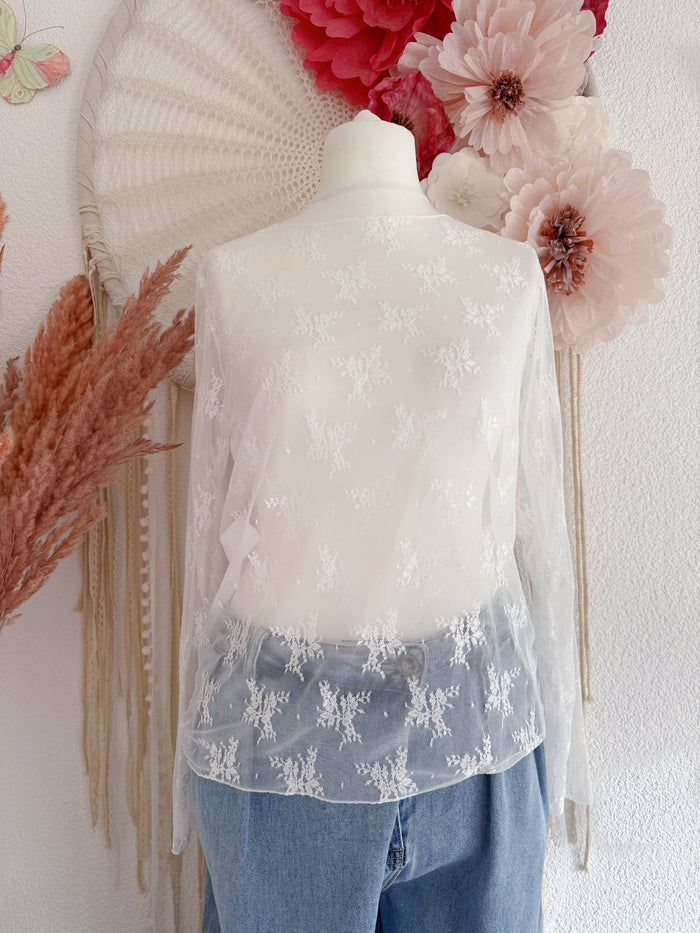 ZARTES SPITZEN-LANGARMSHIRT IN WEIß - ONE SIZE -