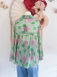 OVERSIZED BLUSE MIT STREIFEN & BLUMEN IN PINK - ONE SIZE -