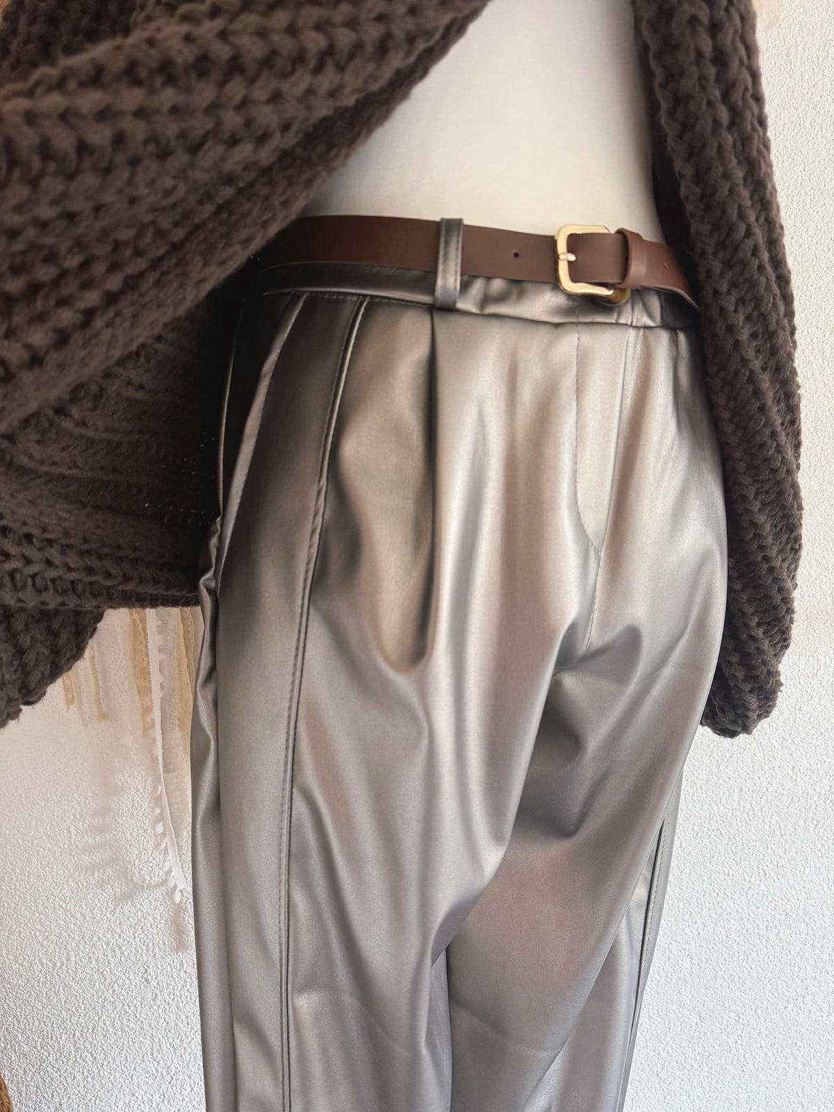 KUNSTLEDERHOSE IN SILBER METALLISCH - ONE SIZE -