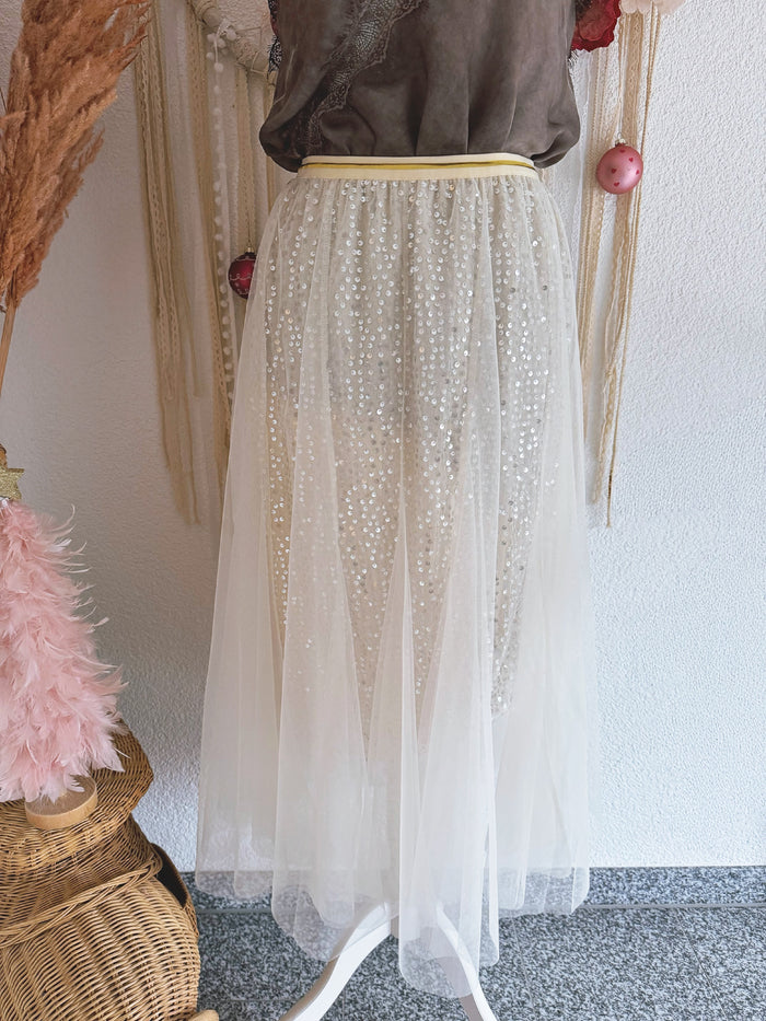 TÜLLROCK MIT PAILLETTEN IN CREME - ONE SIZE -