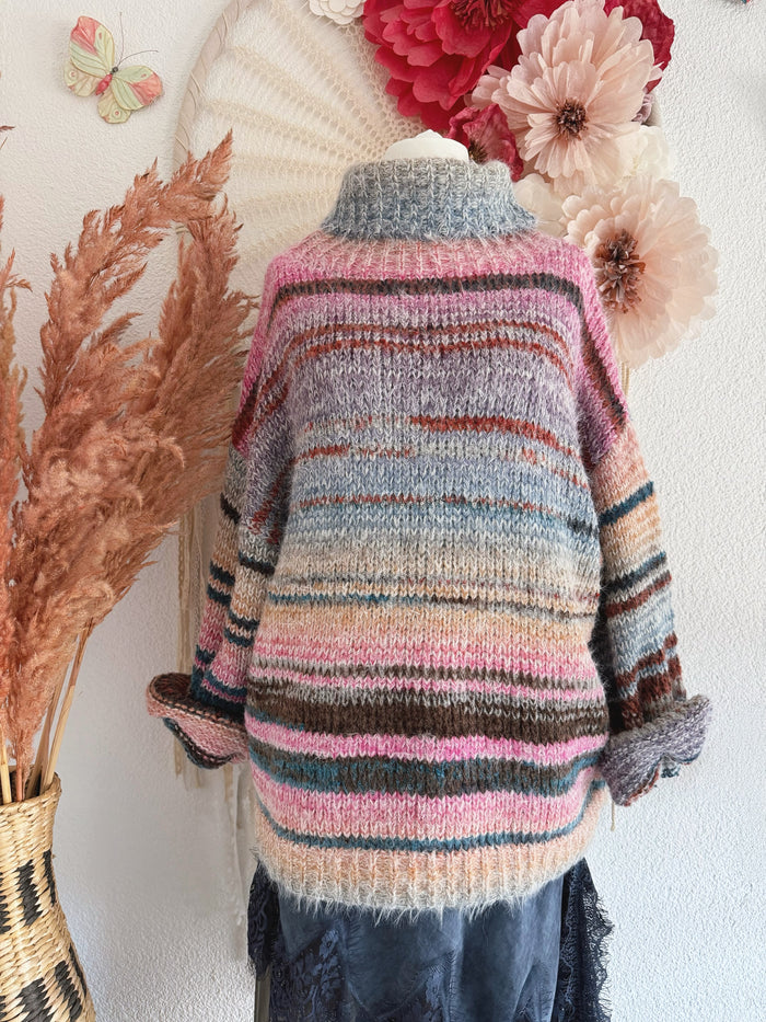 OVERSIZED STRICKPULLOVER MIT ROSA - ONE SIZE -