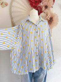 MUSSELINBLUSE MIT BLÜMCHEN & STREIFEN - ONE SIZE -