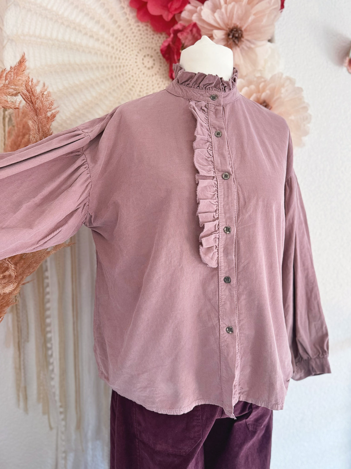 CORDBLUSE MIT RÜSCHEN IN ALTROSA - ONE SIZE -