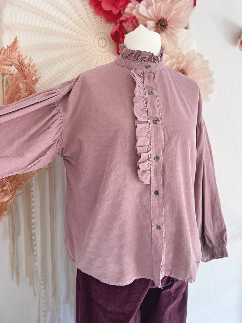 CORDBLUSE MIT RÜSCHEN IN ALTROSA - ONE SIZE -