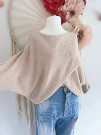 FEINSTRICKPULLOVER IN WICKELOPTIK IN BEIGE - ONE SIZE -