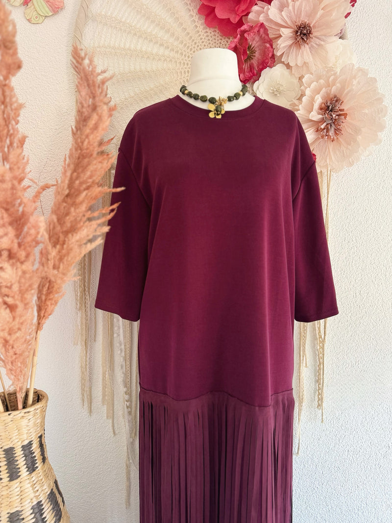MAXIKLEID MIT FRANSEN IN BORDEAUX - ONE SIZE -