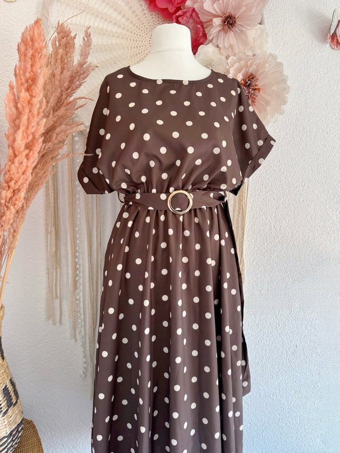 ELEGANTES POLKA-DOT KLEID IN BRAUN - ONE SIZE -