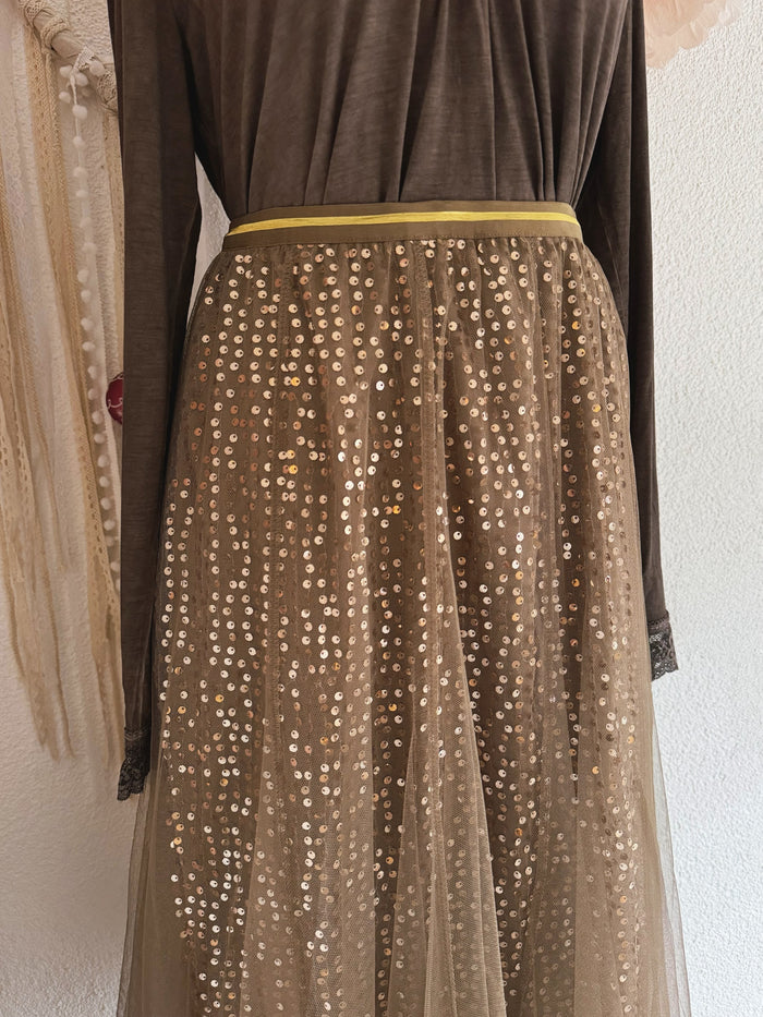 TÜLLROCK MIT PAILLETTEN IN BRAUN - ONE SIZE -