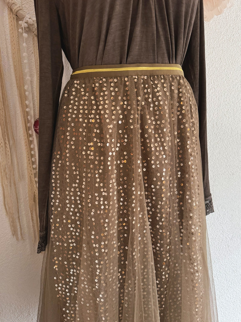 TÜLLROCK MIT PAILLETTEN IN BRAUN - ONE SIZE -