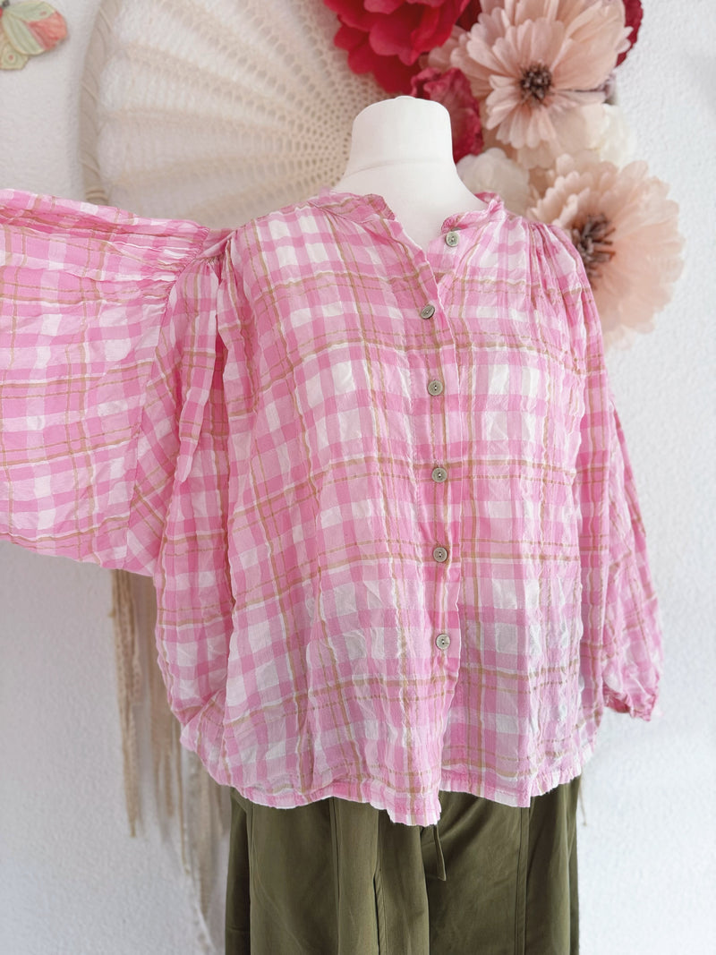 OVERSIZED BLUSE MIT KAROMUSTER - ONE SIZE -