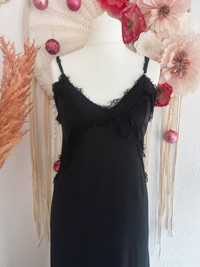 SATINIERTES SLIP-DRESS IN SCHWARZ - ONE SIZE -