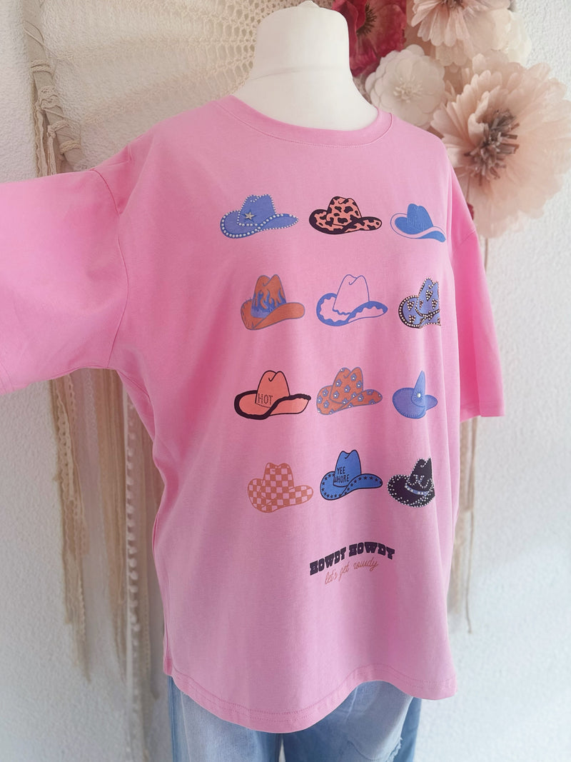 T-SHIRT MIT COWBOYHÜTEN IN PINK - ONE SIZE -