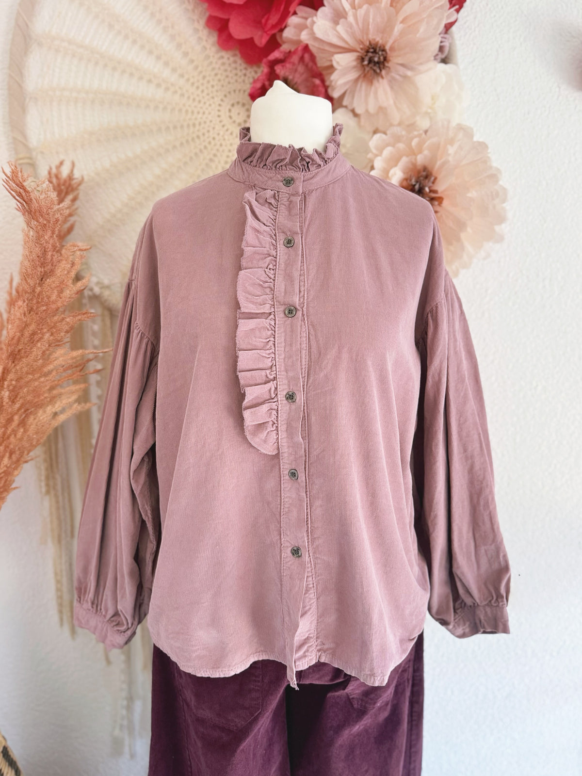 CORDBLUSE MIT RÜSCHEN IN ALTROSA - ONE SIZE -