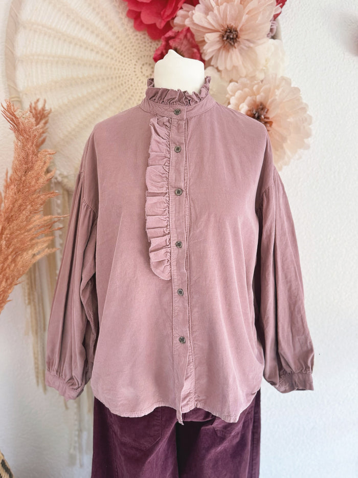 CORDBLUSE MIT RÜSCHEN IN ALTROSA - ONE SIZE -